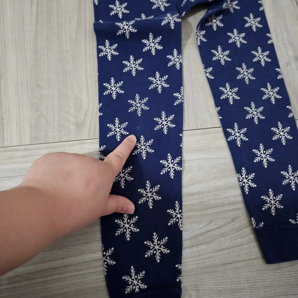 Hanna Andersson Pajama Set Dark Blue White Snowflake 6-7 Christmas Winter